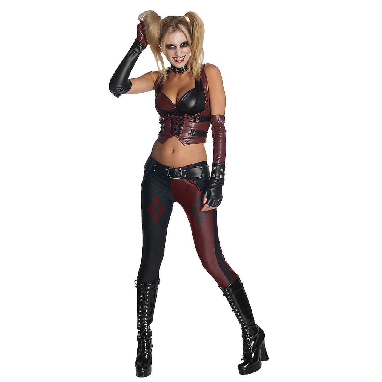 Womens Batman Harley Quinn Costume Sexy Top Pants Choker Gloves And Belt